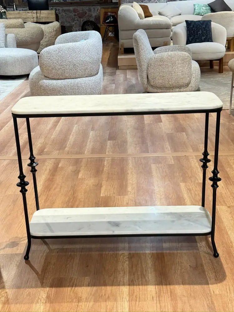 Hugo 2-Tier Marble Console Table with Metal real view 8