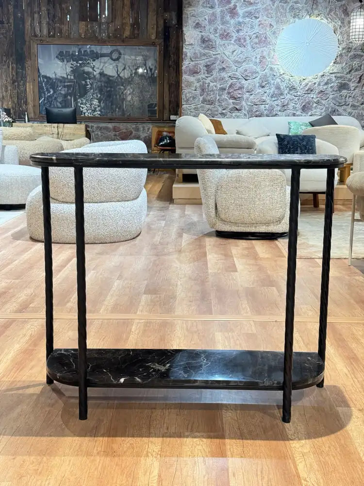 Mitski 2-Tier Marble Console Table with Metal real view 1